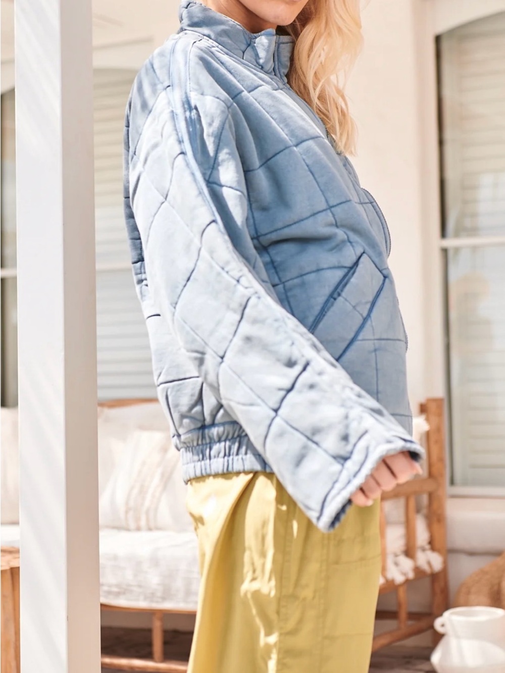 Free People Quilted Puffer Jacket in Light Blue - Picture 2 of 9